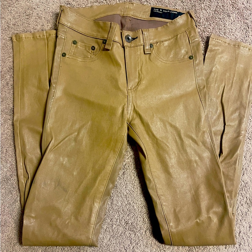 Rag & Bone women’s leather jeans. Camel color. 26x29. Ex condition.